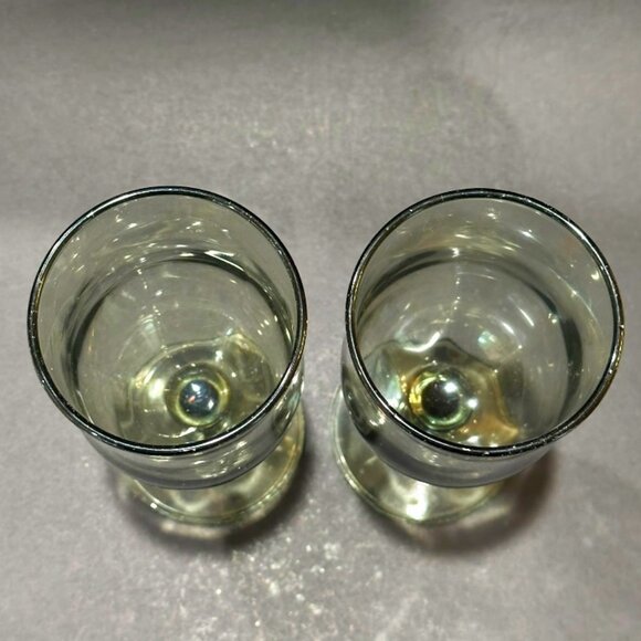 Vintage Smoke Gray Glass Wine Water Goblets Glasses Set of 2 Unmarked Stem 8 oz - Picture 3 of 6